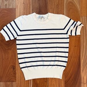 Zara Women’s  Crewneck Sweater - Cream and Navy Stripes medium